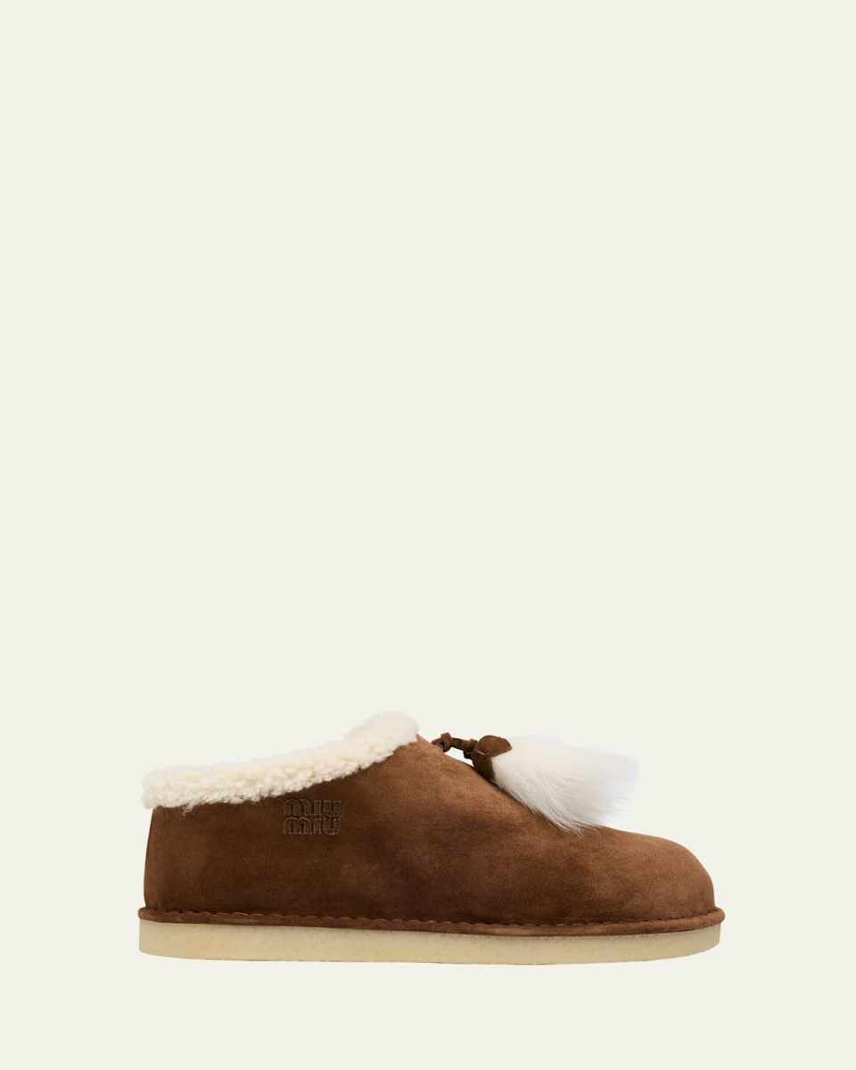 Suede Shearling-Lined Booties with Fur Tassels
